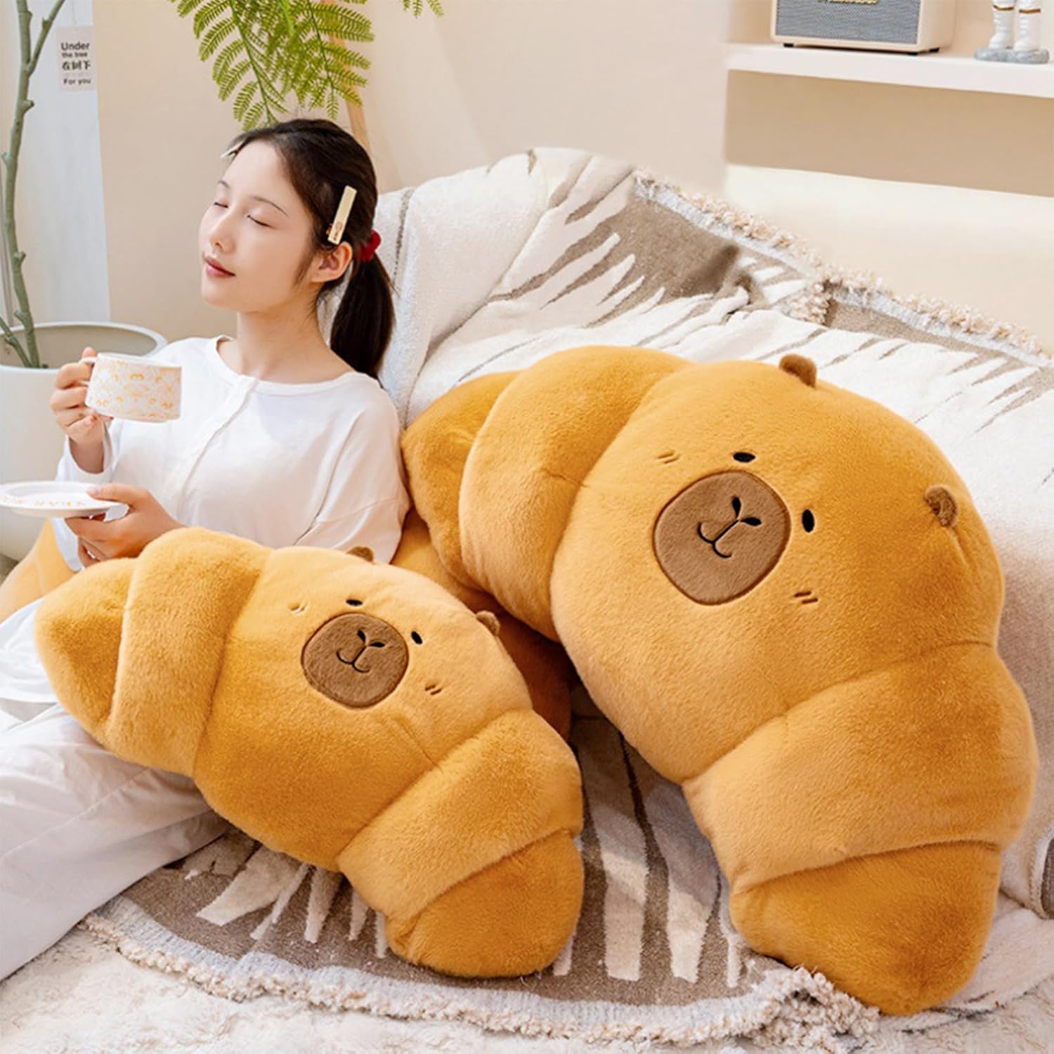 Capybara Croissant Plush Pillow