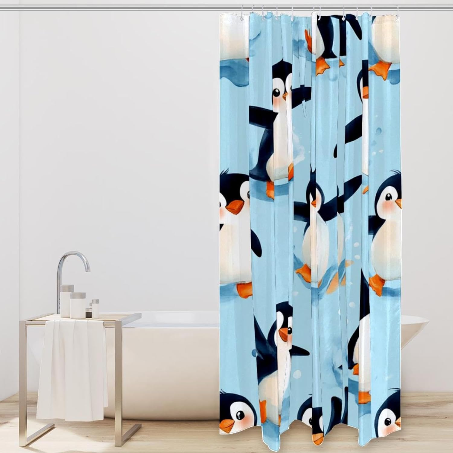 Joyful Penguins Waterproof Shower Curtain Set