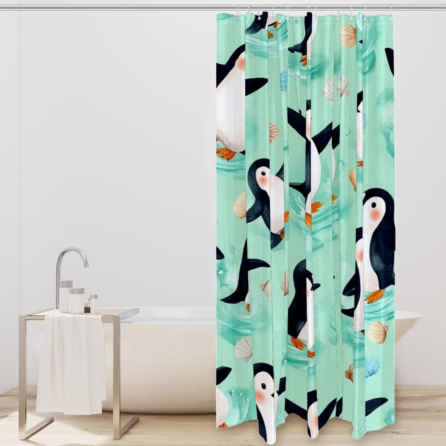 VAPOKF Penguins Play Seashells Shower Curtain Set 1