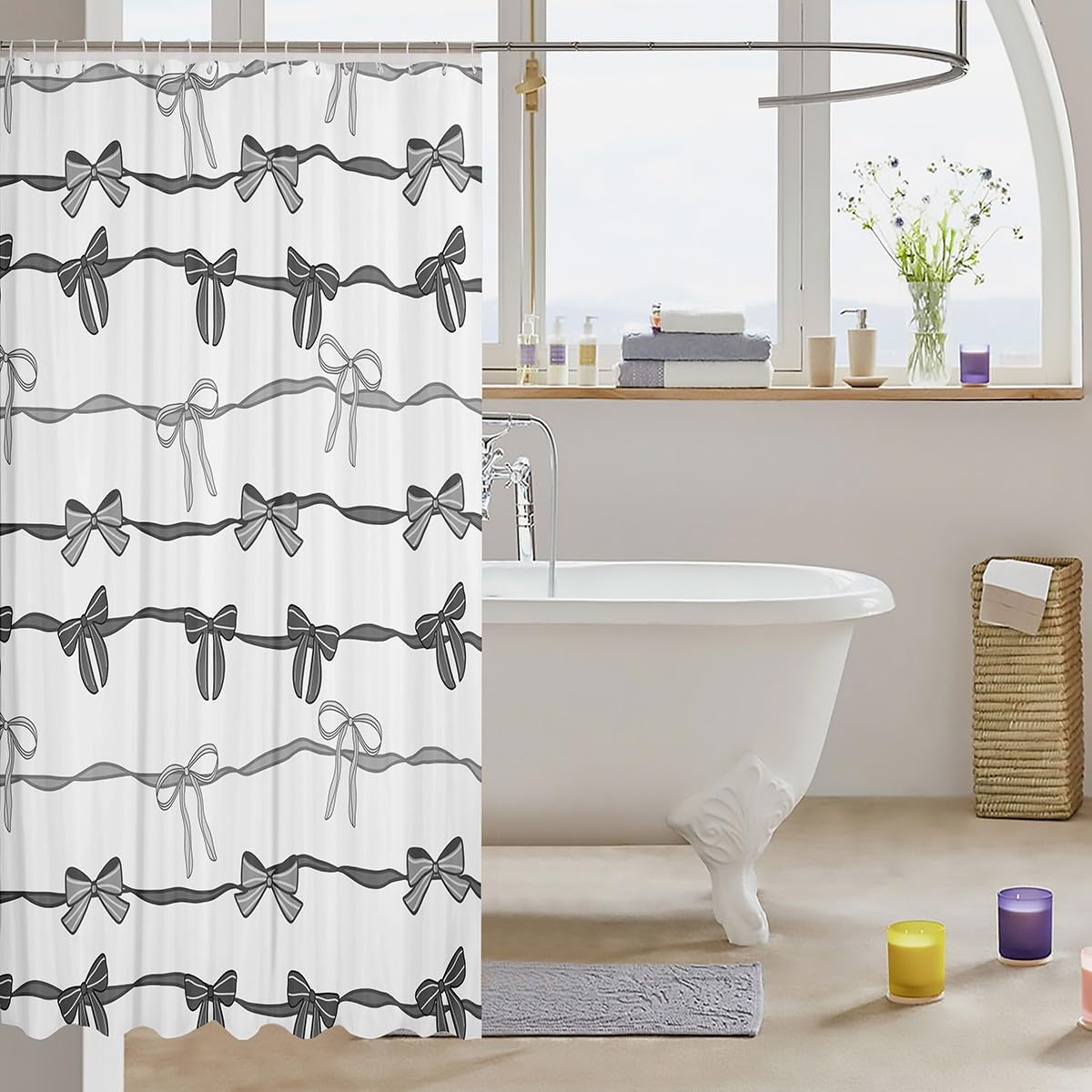 Fun Cartoon Bowknot Shower Curtain Set