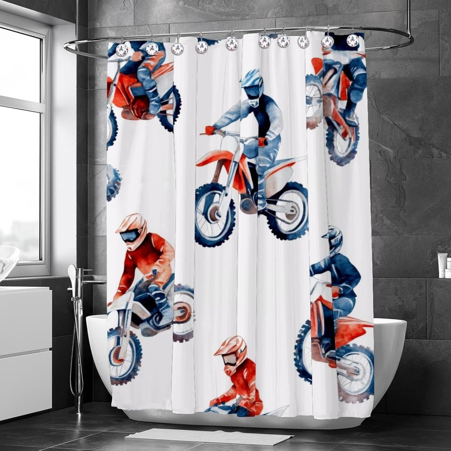 Boys on Motorcross Prints 10-Piece Stainless Steel Shower Curtain Set
