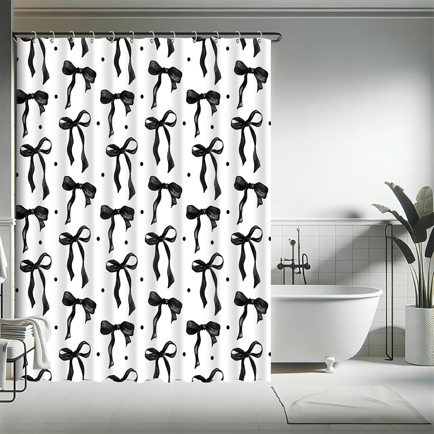 Adorable Black and White Bow Shower Curtain