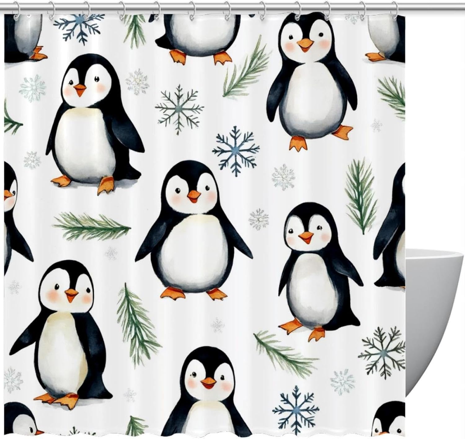 VAPOKFPlayful Penguins Branches Shower Curtain Set