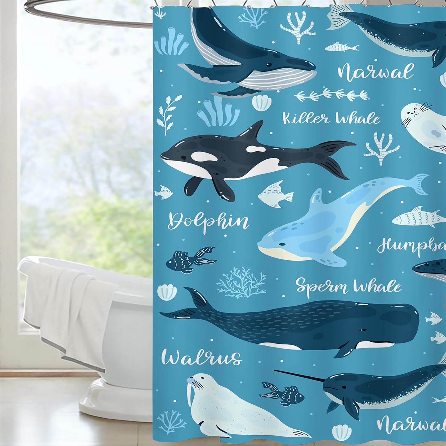 QOOMO Whales Seals Shower Curtain 72x72