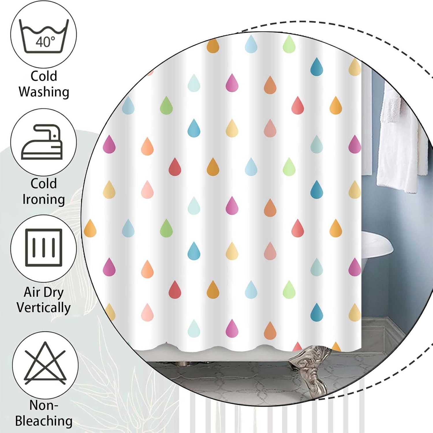 Retro Cute Kids Shower Curtain Set with Raindrop Design