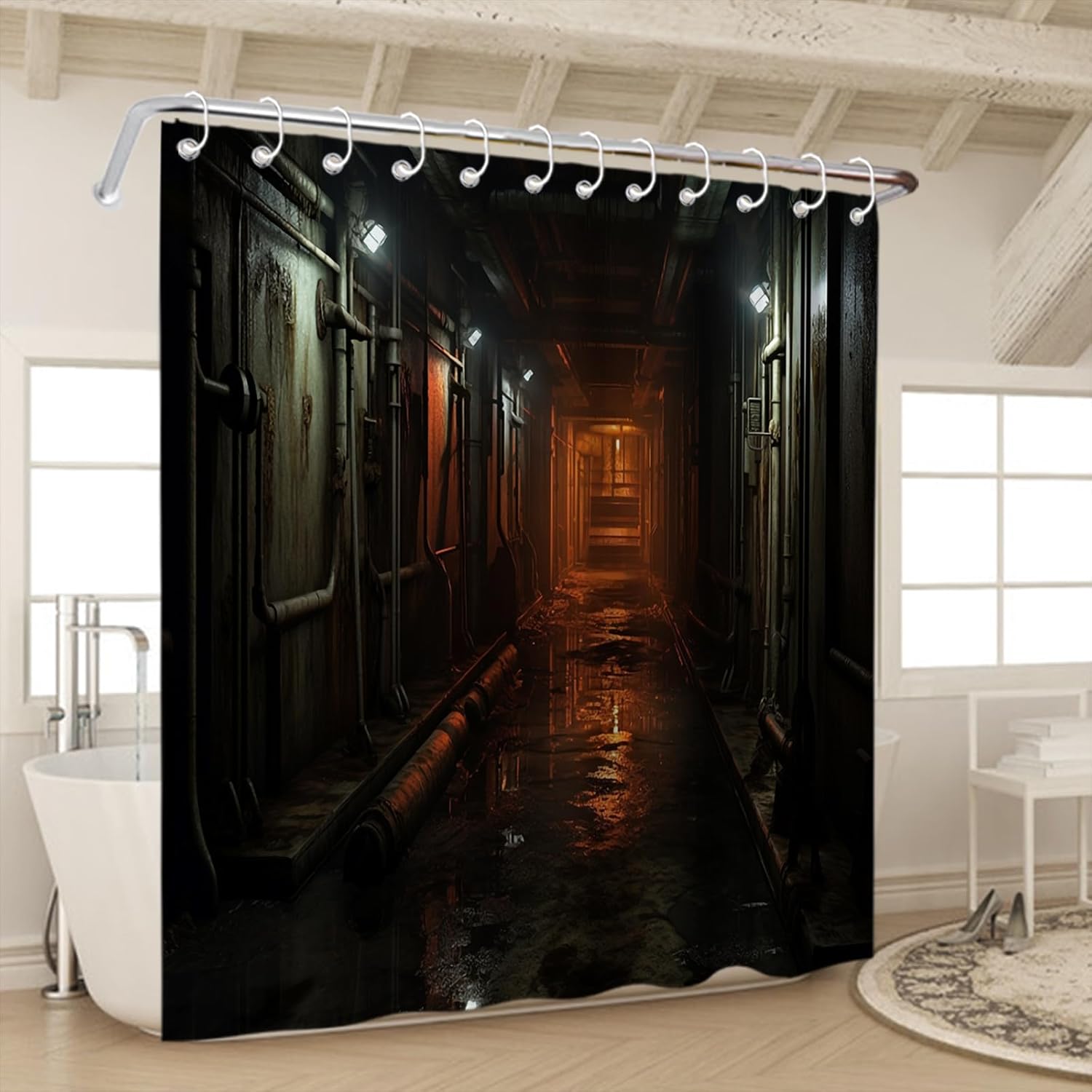 Antique-Theme bath curtain set for RV or gym