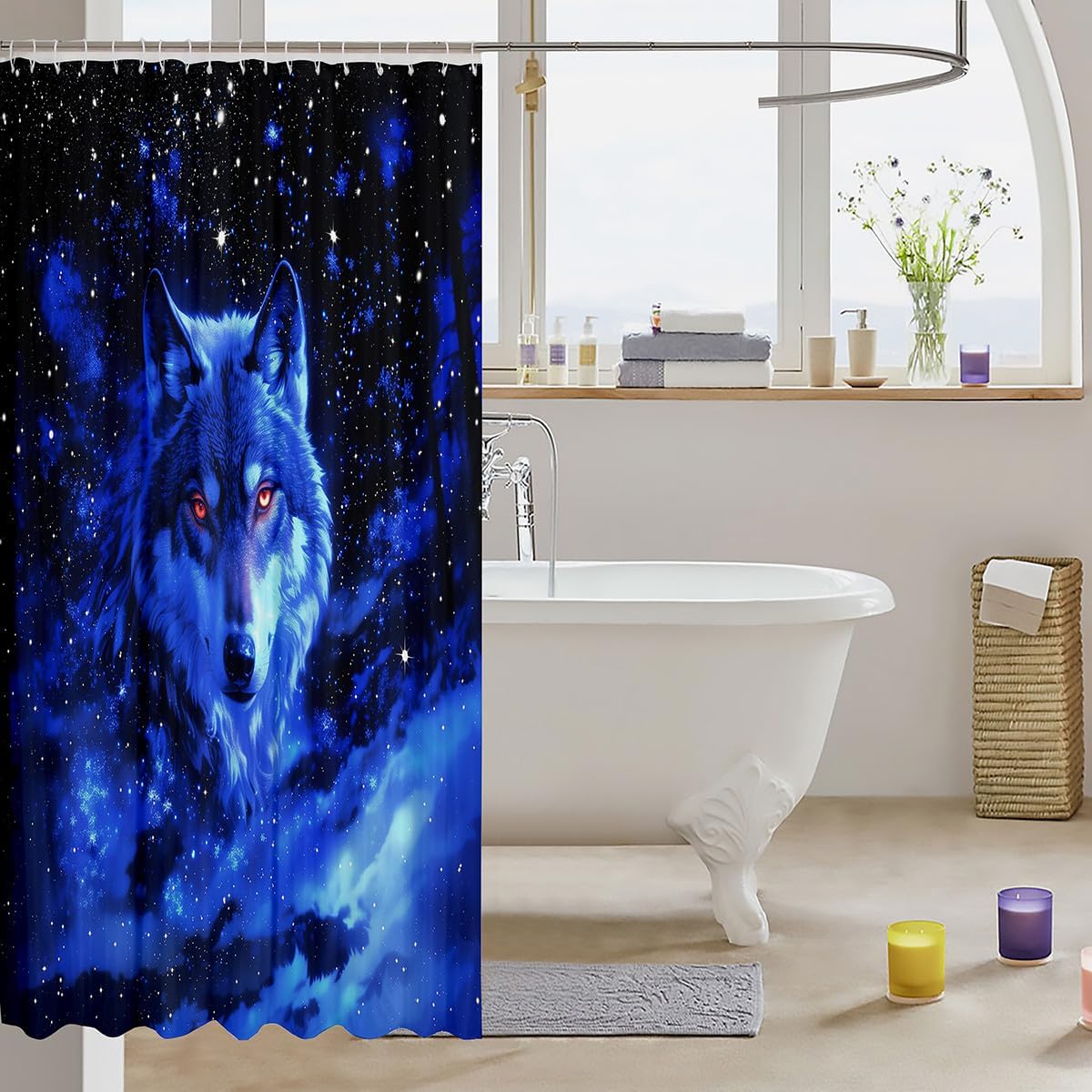 Feelyou Wolf Shower Curtain Set 72x78 Ocean Blue