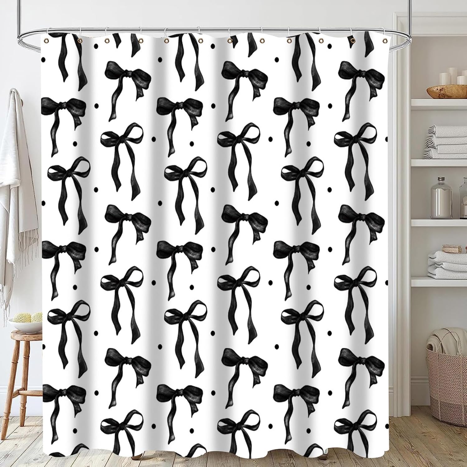 Adorable Black and White Bow Shower Curtain