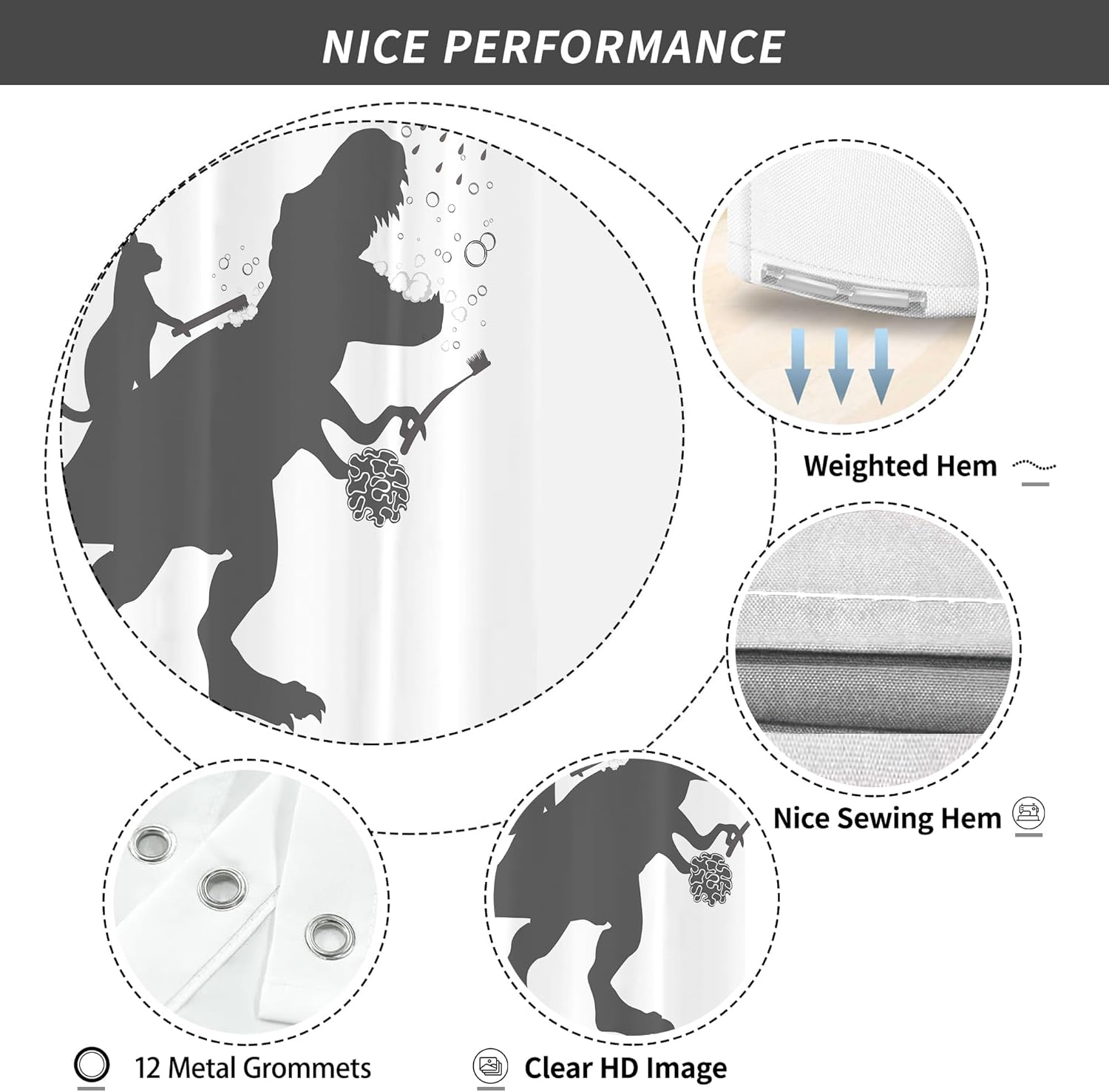 Super Fun Dinosaur Shower Curtain for Kids Waterproof Durable