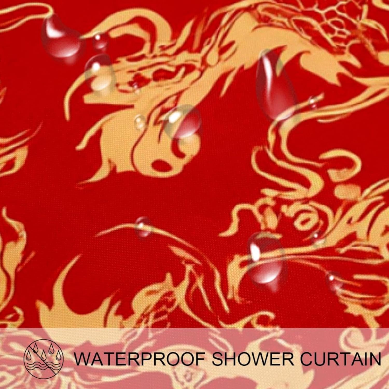 Gold Red Chinese Dragon Shower Curtain Set with 12 Hooks 66x72 Inches