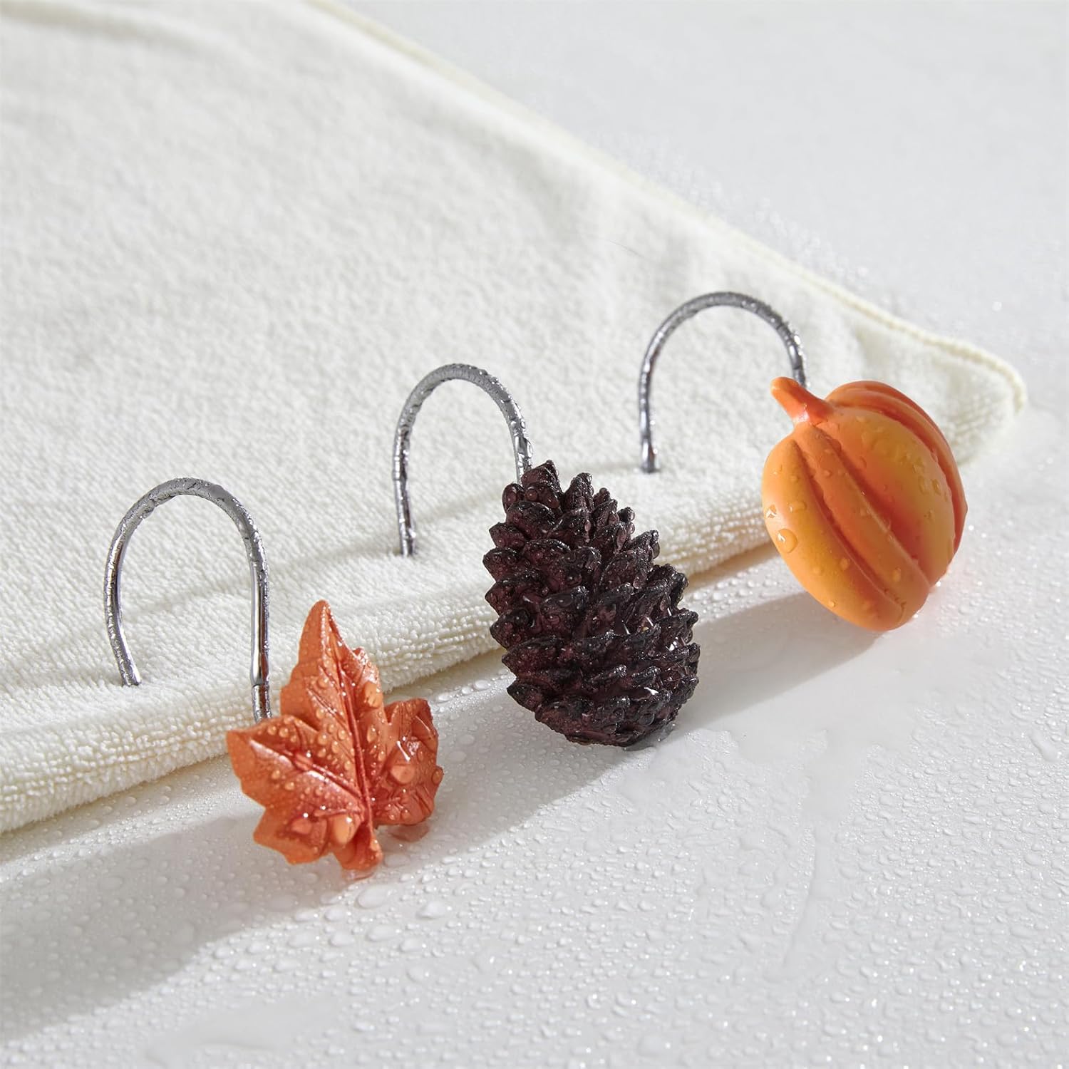 Estmy 12PCS Fall Autumn shower curtain hooks rings