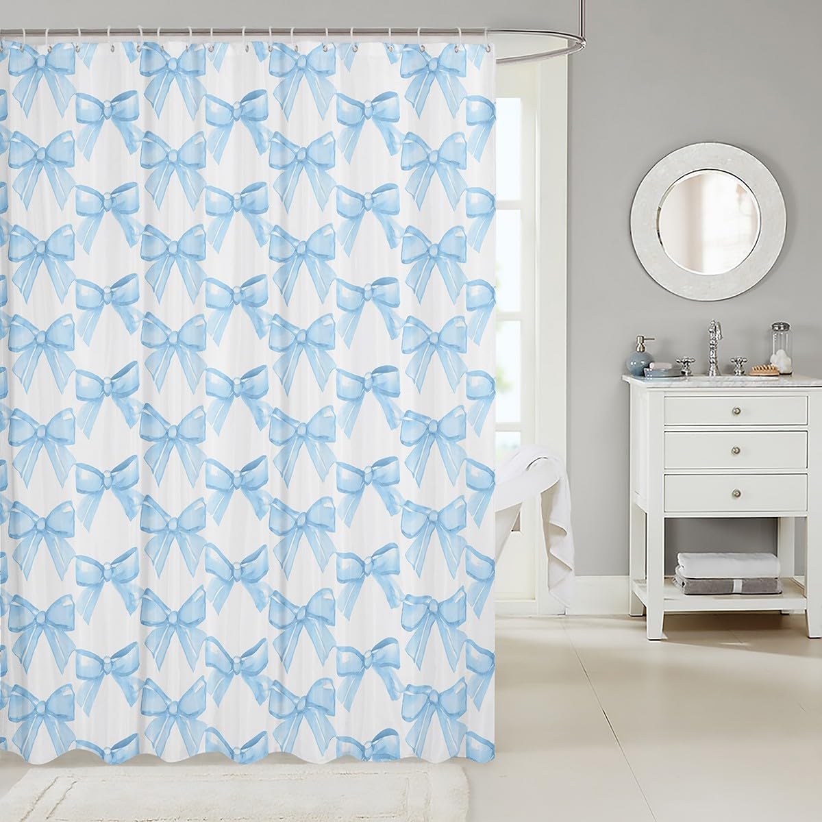 Feelyou Watercolor Blue Bow Bath Curtain