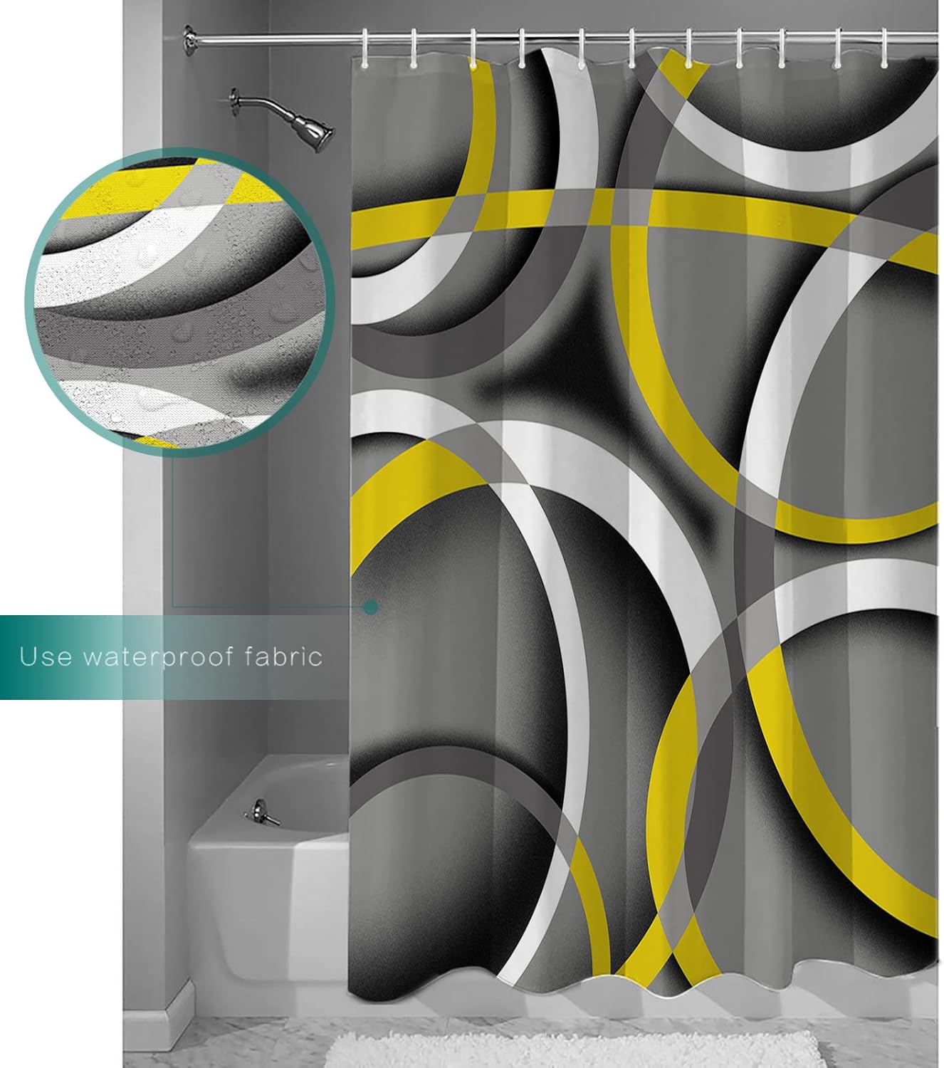 Waterproof Shower Curtain with Abstract Geometric Stripes for Bathroom Set of 1