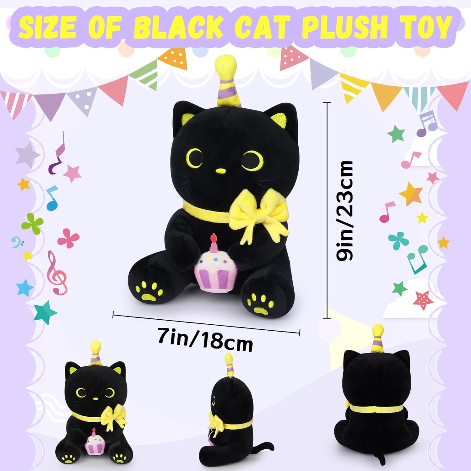 Black Cat Plush - Happy Birthday Stuffed Animal