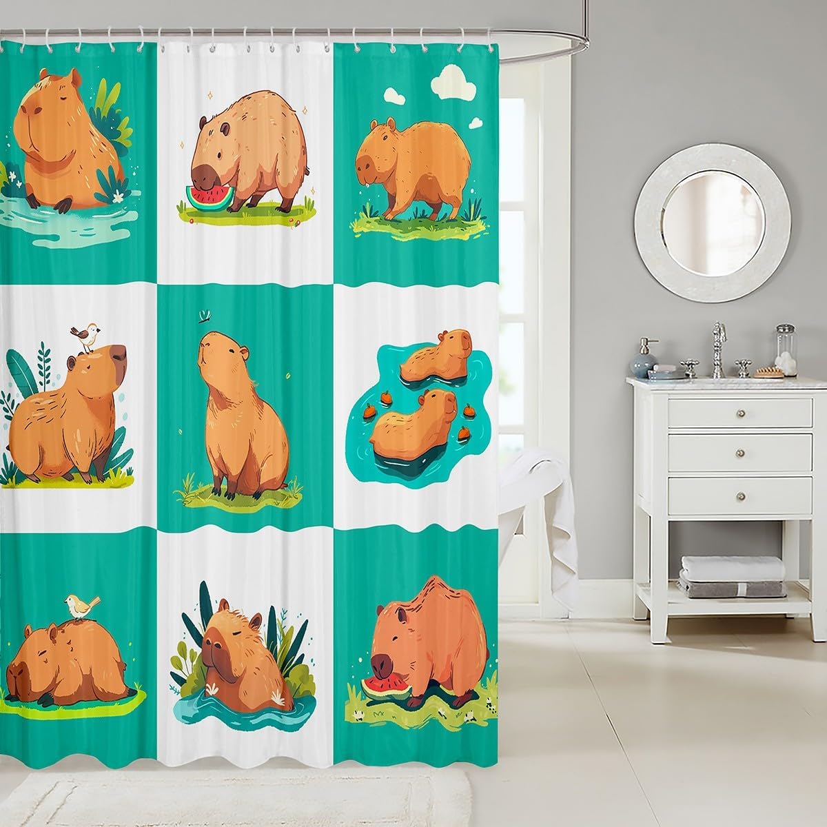 Cute Capybara Bath Curtain Set Perfect for Kids Adults Waterproof Durable