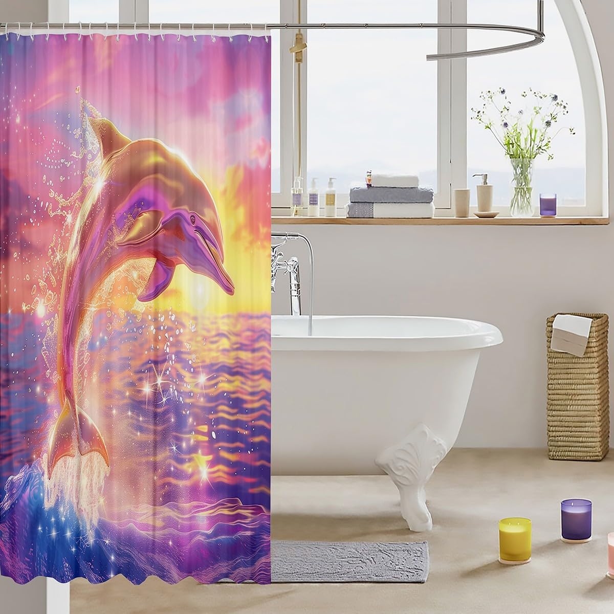 Manfei Cute Dolphin Shower Curtain Set