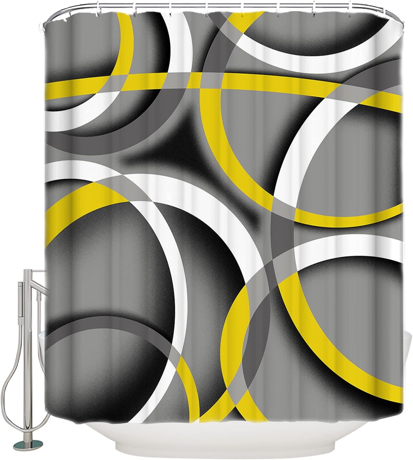 Waterproof Shower Curtain with Abstract Geometric Stripes for Bathroom Set of 1