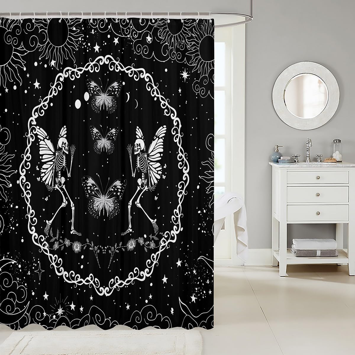 Manfei Butterfly Kids Shower Curtains - Rainbow Butterfly Bat