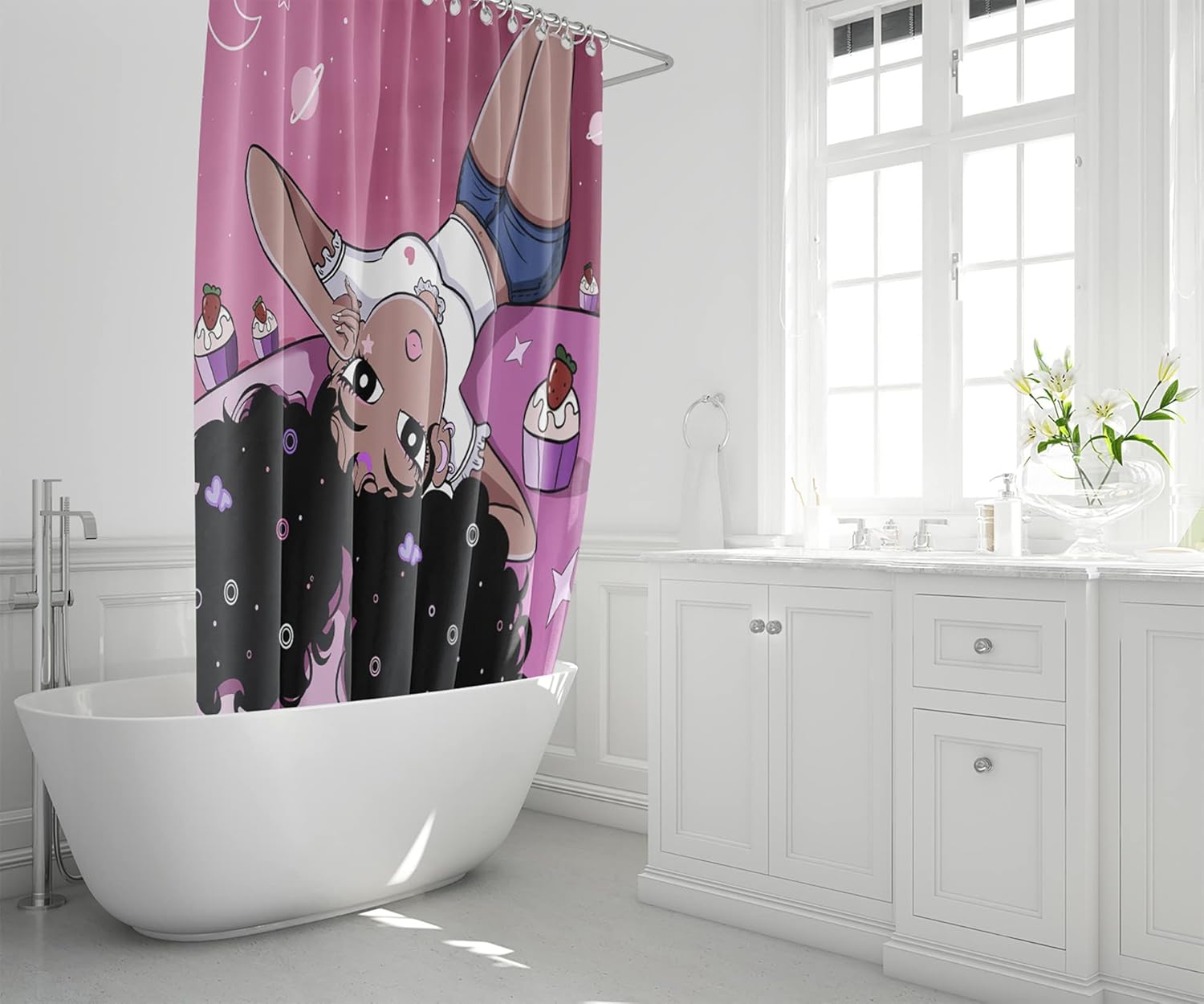 Perfect Gift for Girls African American Black Girl shower Curtain Set