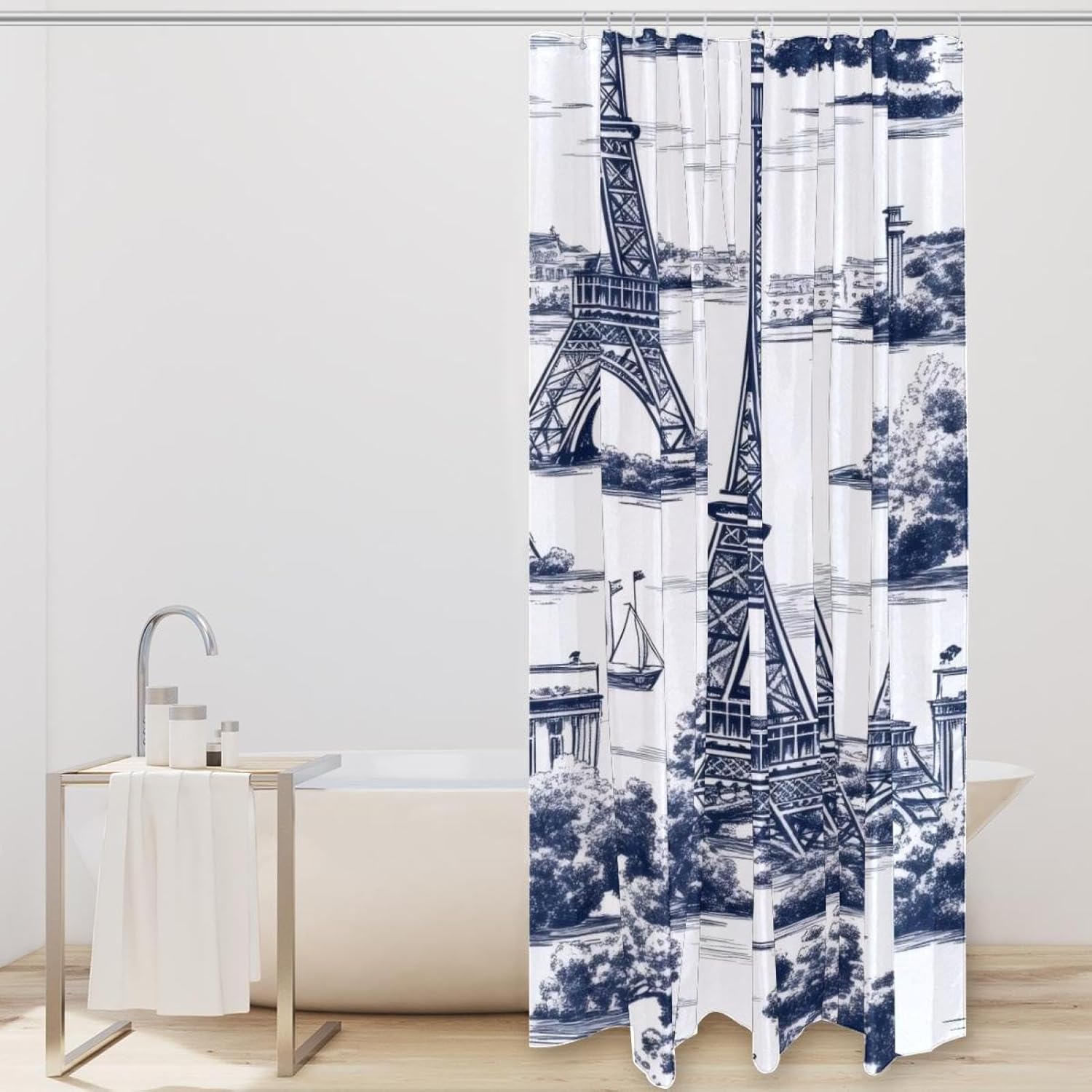 VAPOKF Paris Tower Building Shower Curtain Set with 12 Hooks - 72x72 Inches 1
