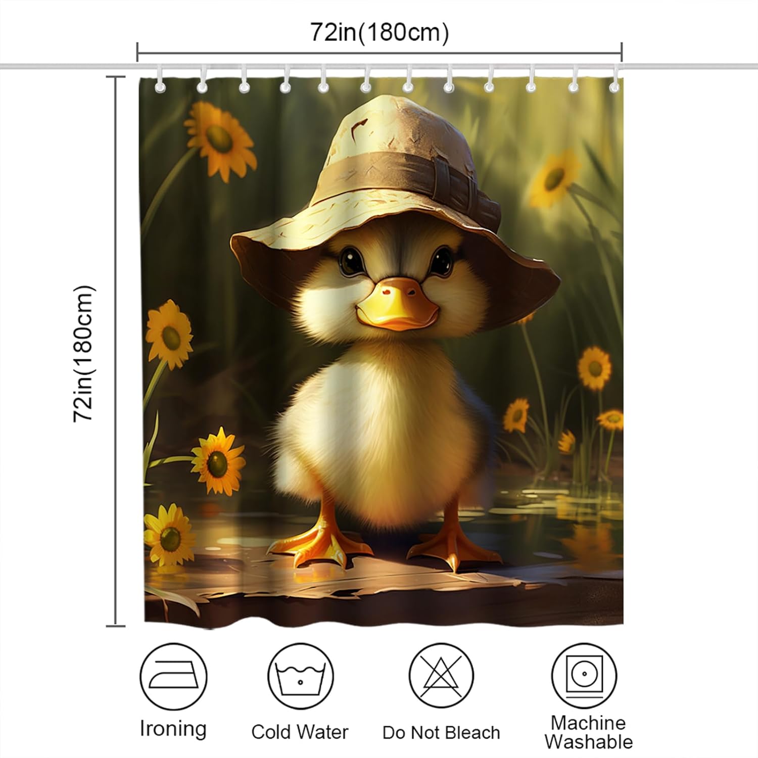 Cute Duck Shower Curtain Machine Washable Waterproof and Perfect for Kids