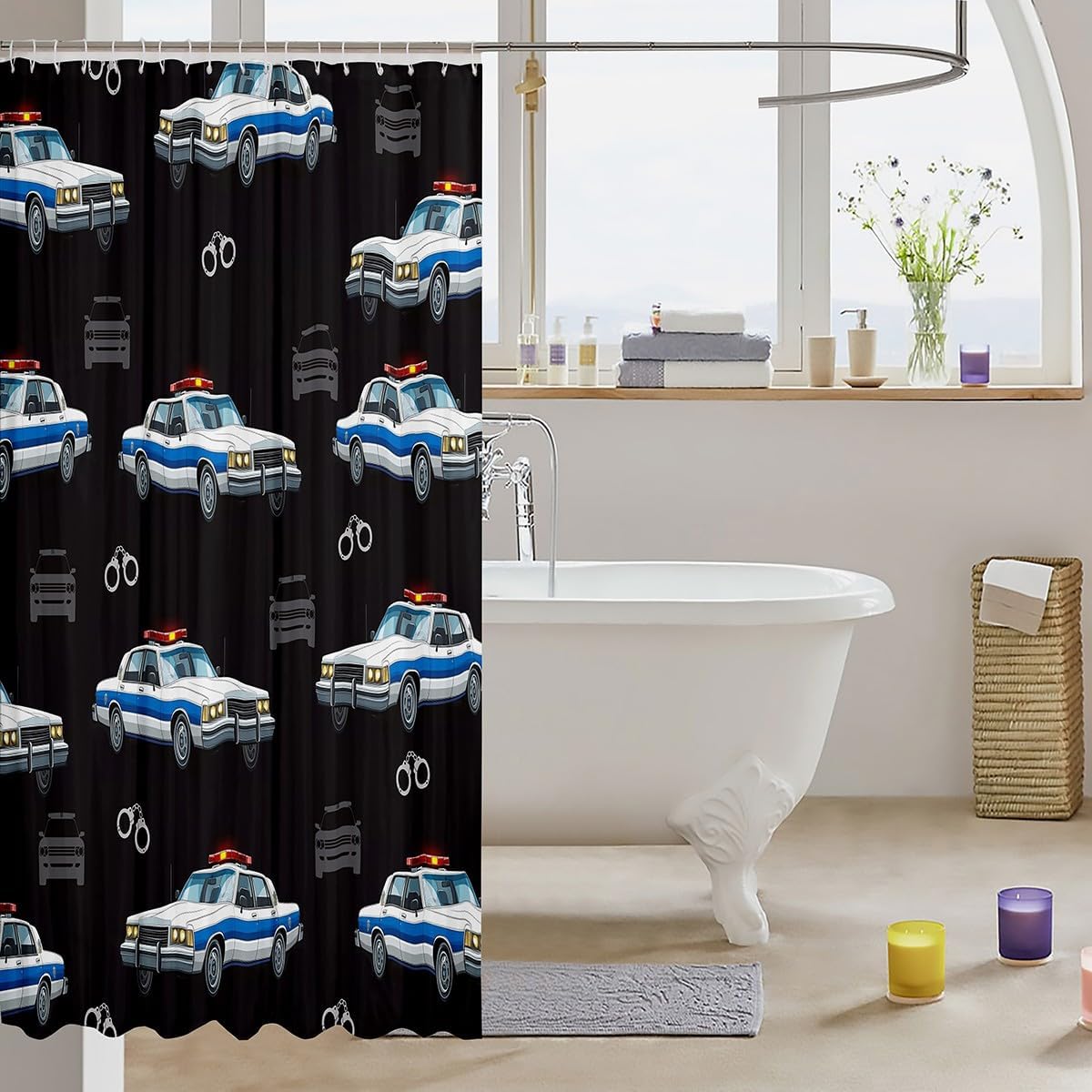 Stylish Police Car Shower Curtain Durable Water-Resistant Design