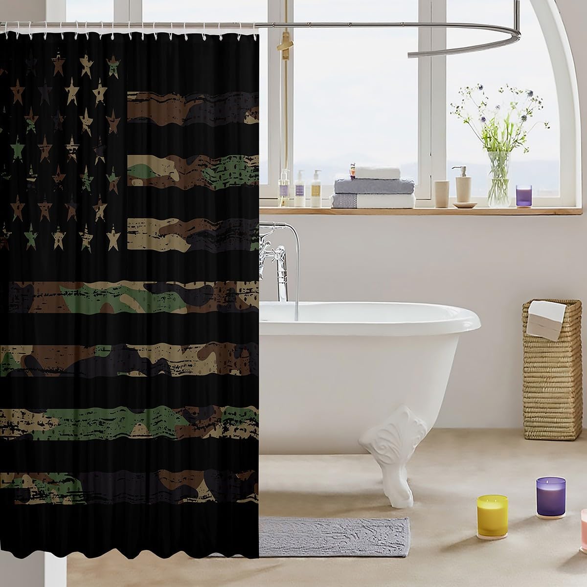 Camouflage American Flag Bath Curtain for Kids Boho Fun Feelyou