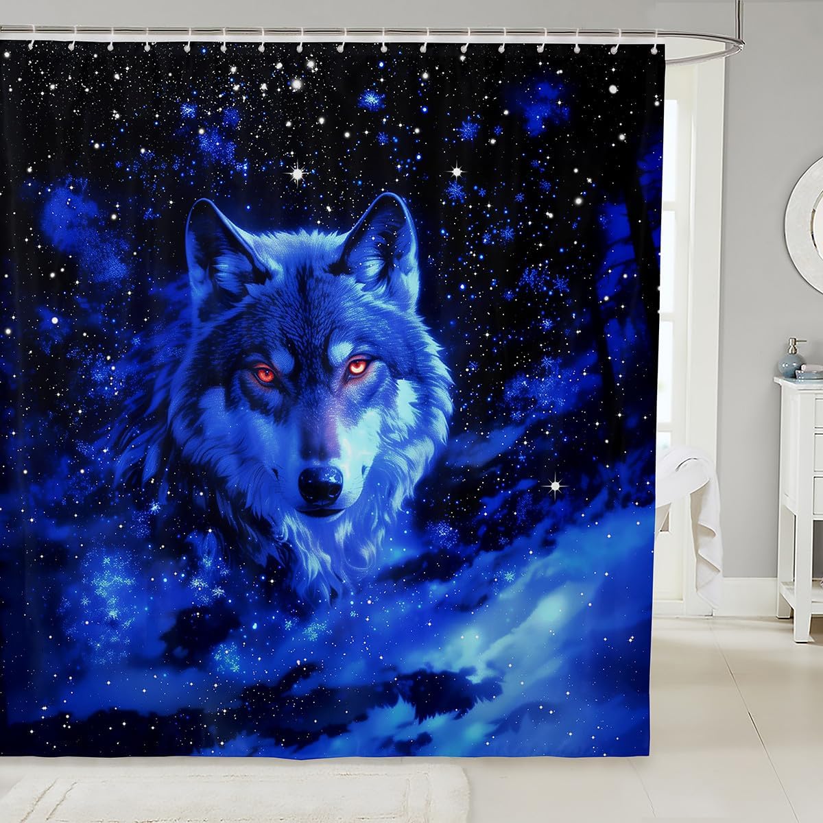 Feelyou Wolf Shower Curtain Set 72x78 Ocean Blue