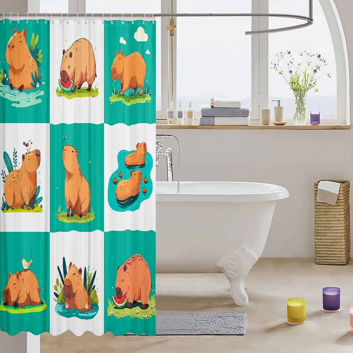 Cute Capybara Bath Curtain Set Perfect for Kids Adults Waterproof Durable