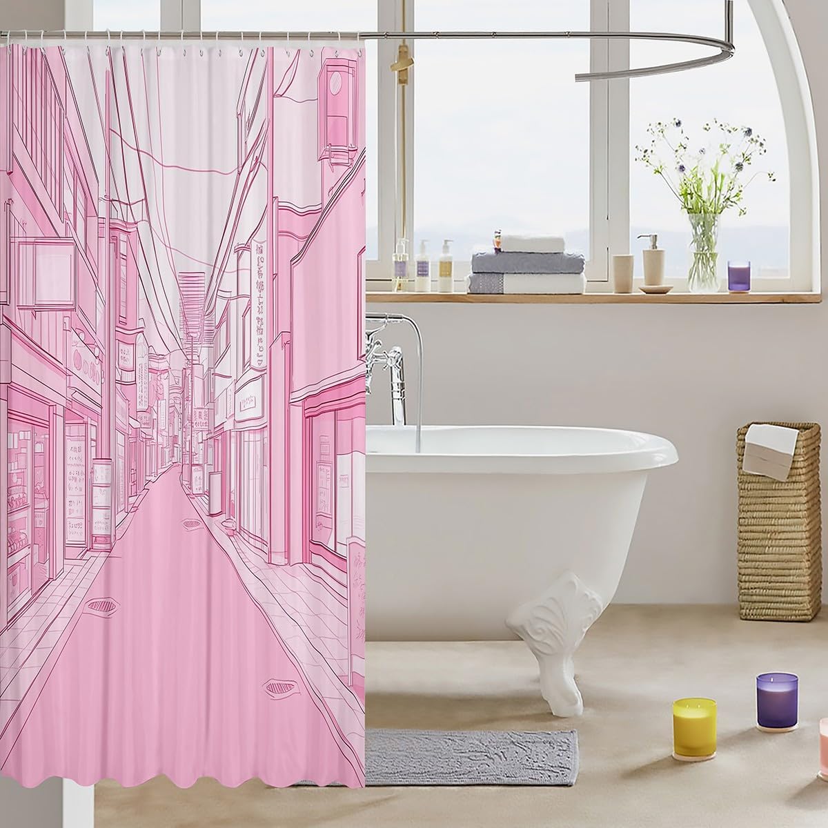 Girls Retro Ukiyoe Bath Curtain Set