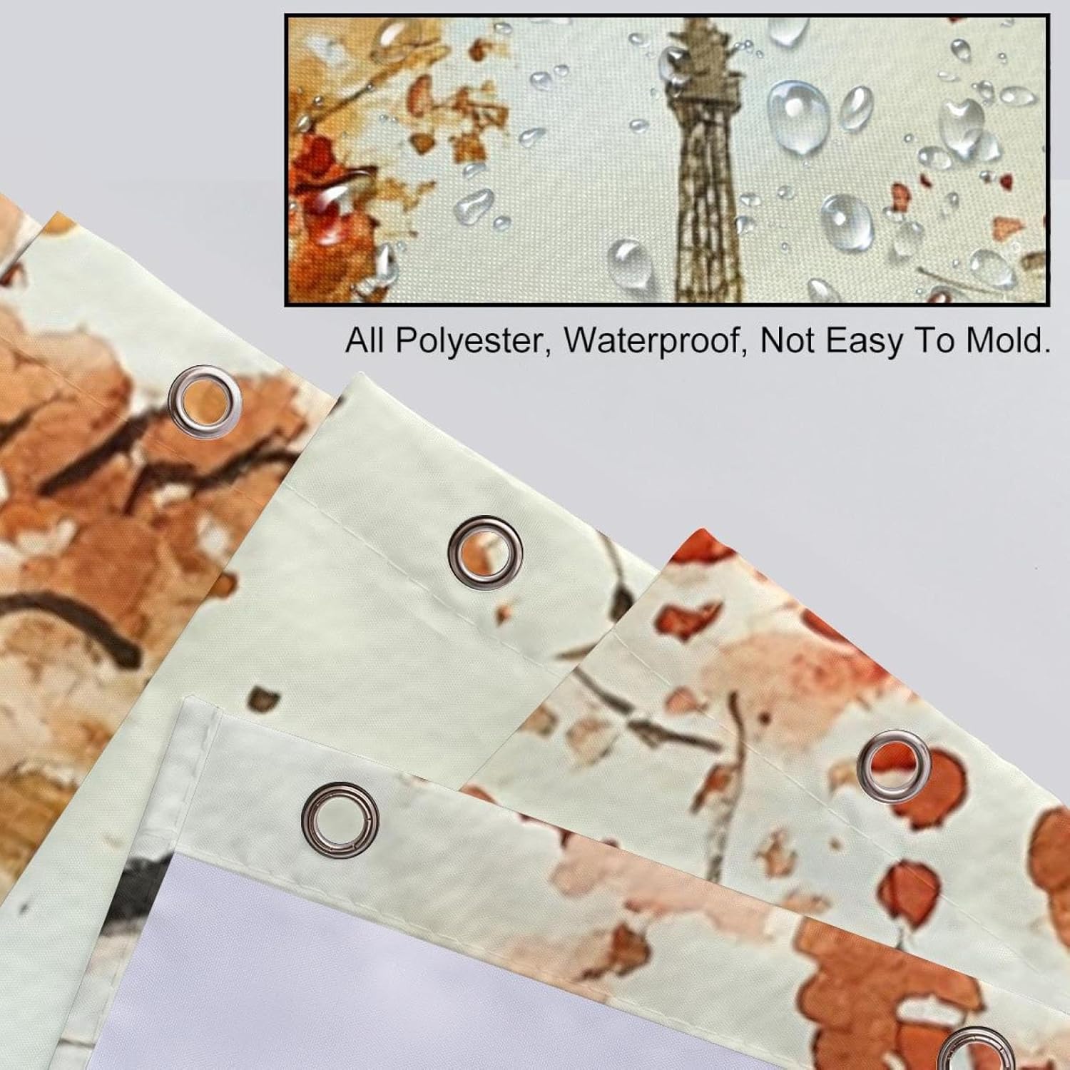 VAPOKF Girls Paris Tower Print Shower Curtain Set with 10 Hooks 66x72 in