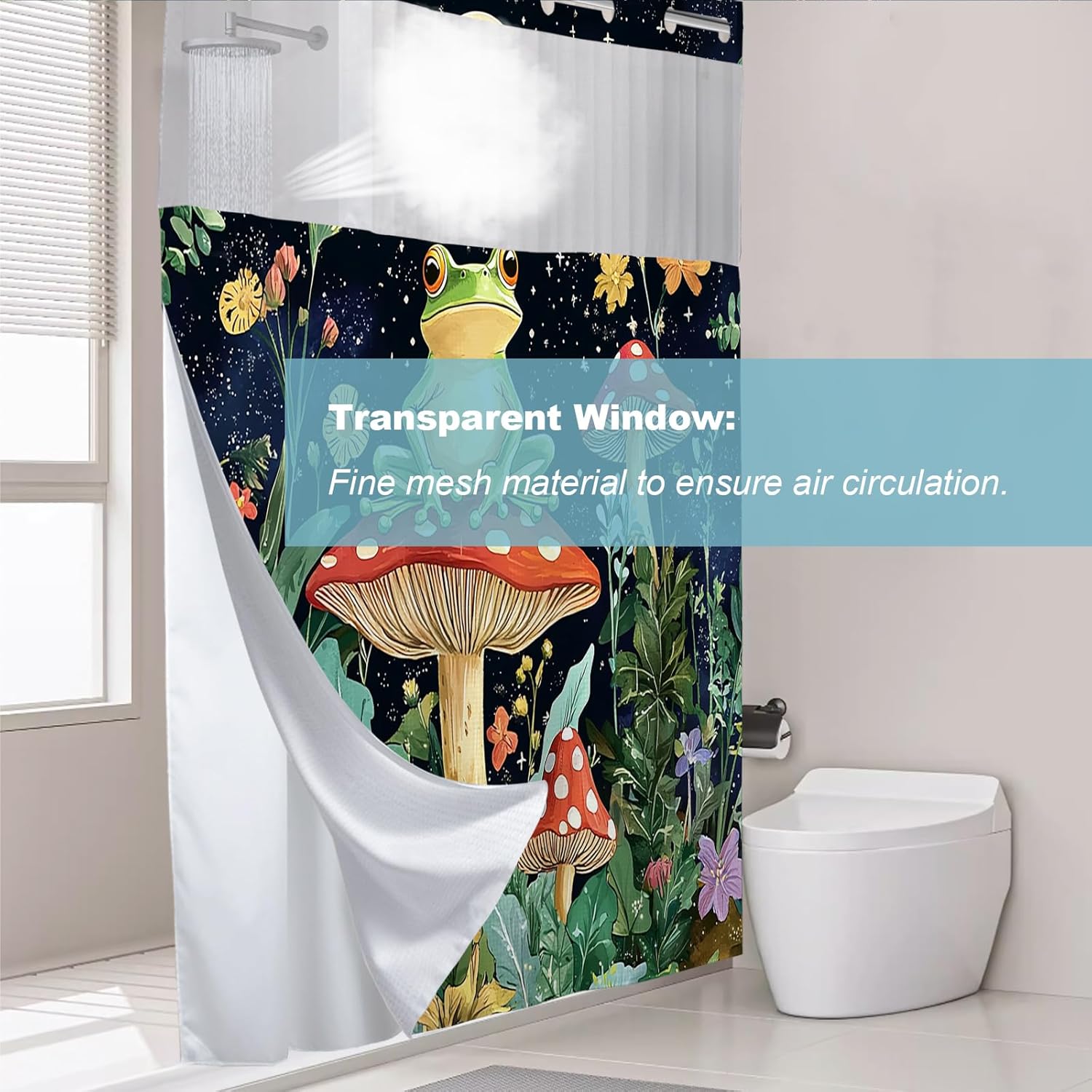 Cute Frog Shower Curtains Waffle Fabric Waterproof No Hook