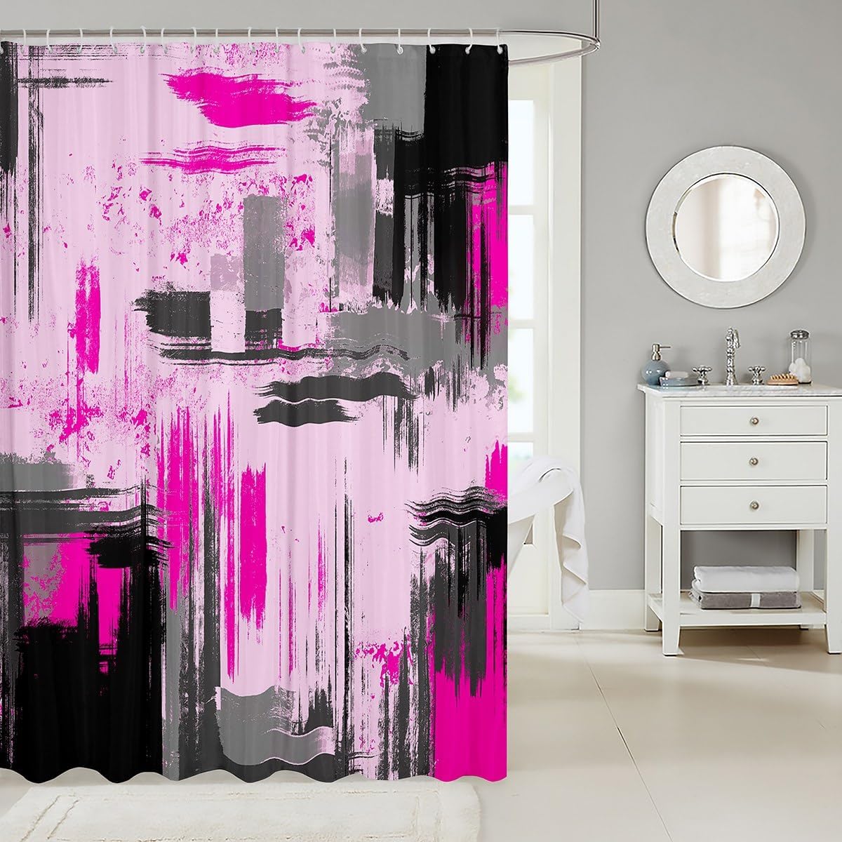 Feelyou Kids Hot Pink Grey Black Bath Curtain 72x72