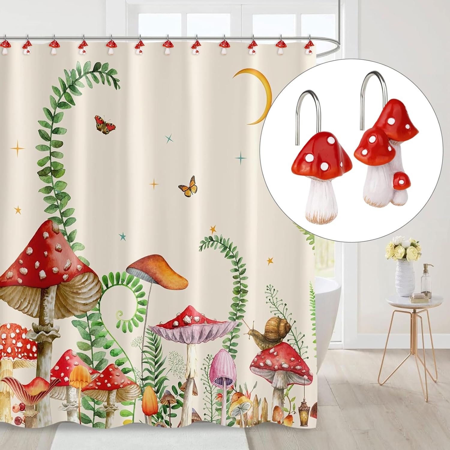 Sunlit Mushroom Decorative Shower Curtain Hangers