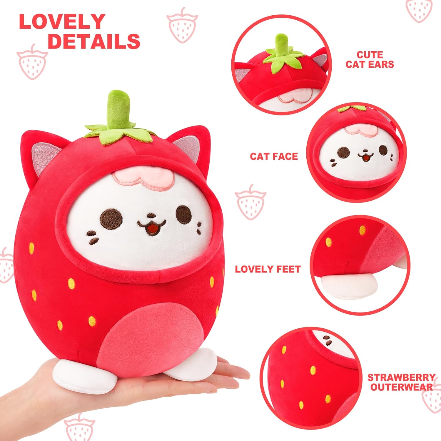 PEACH CAT Strawberry Cat Plush Pillow Red 8
