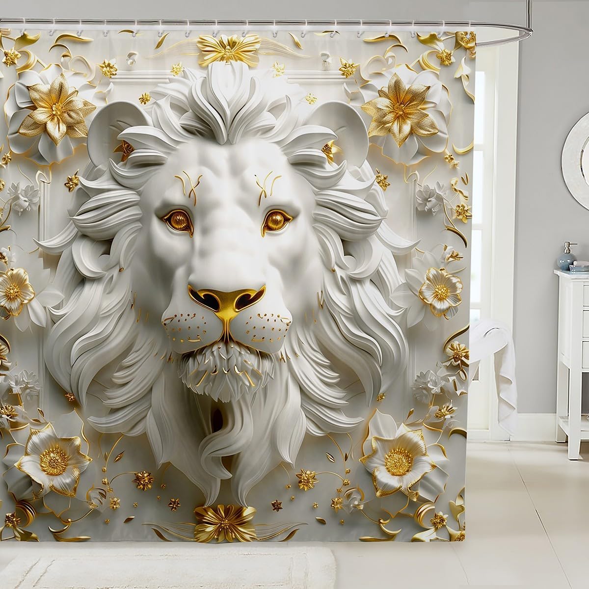 Manfei Wild Lion Shower Curtain Set
