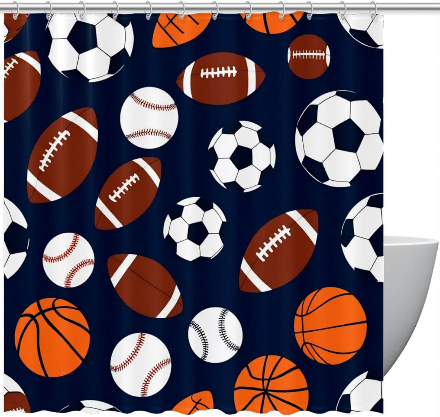 Perfect for Sports Fans Waterproof Washable Bathroom Curtain Set
