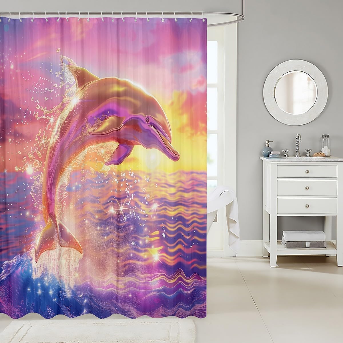 Manfei Cute Dolphin Shower Curtain Set