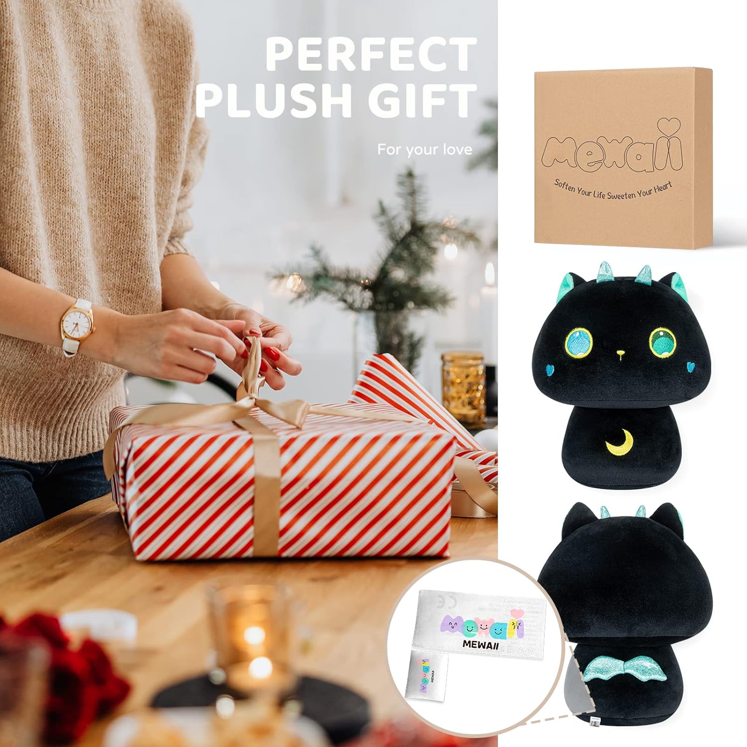 Squishy Cat Mushroom Plush Pillow