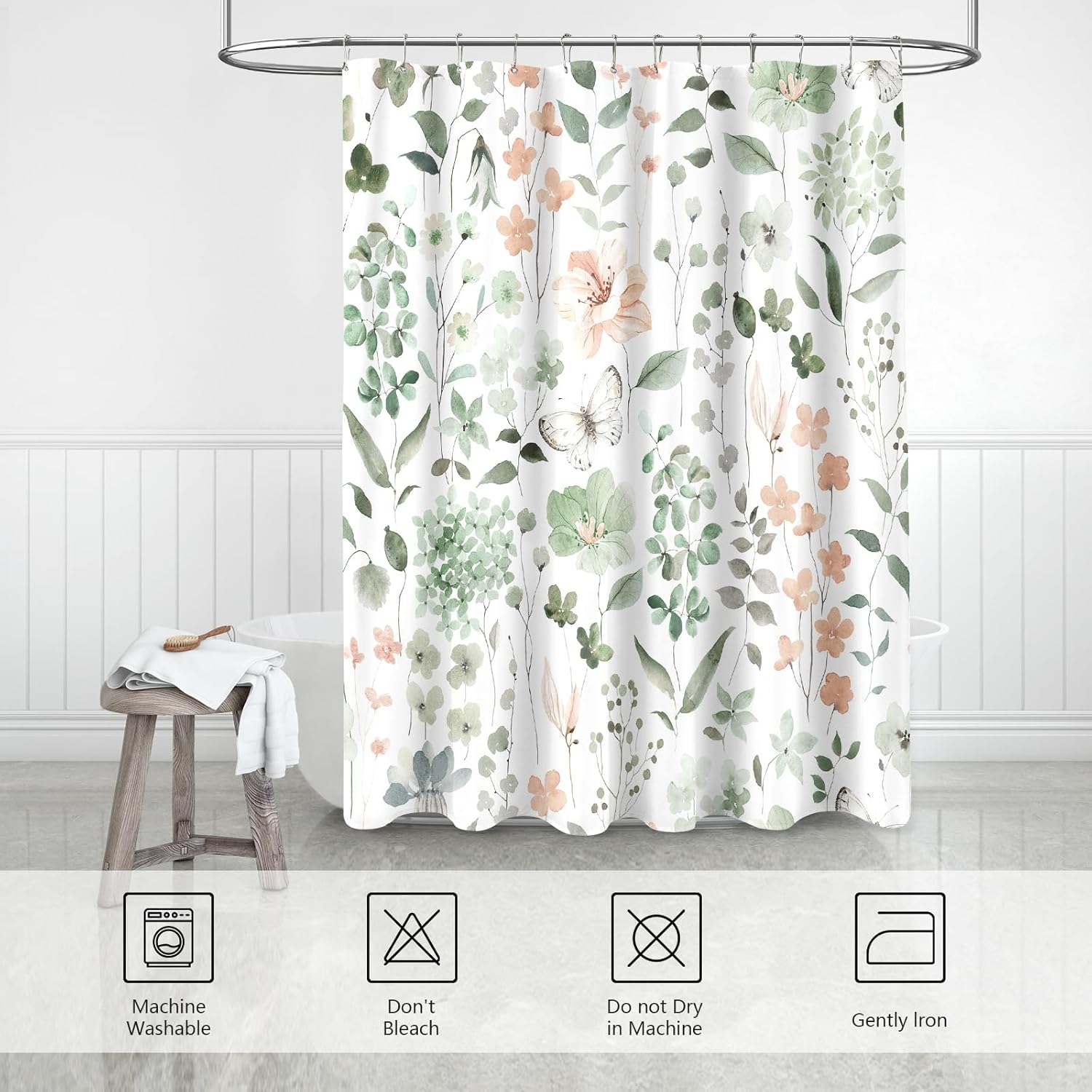 Cute Floral Shower Curtain Set with Hooks 72x72