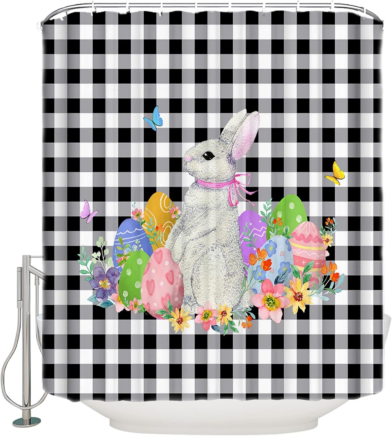 Waterproof Bath Curtain Cute Rabbit Design Machine Washable 66x72