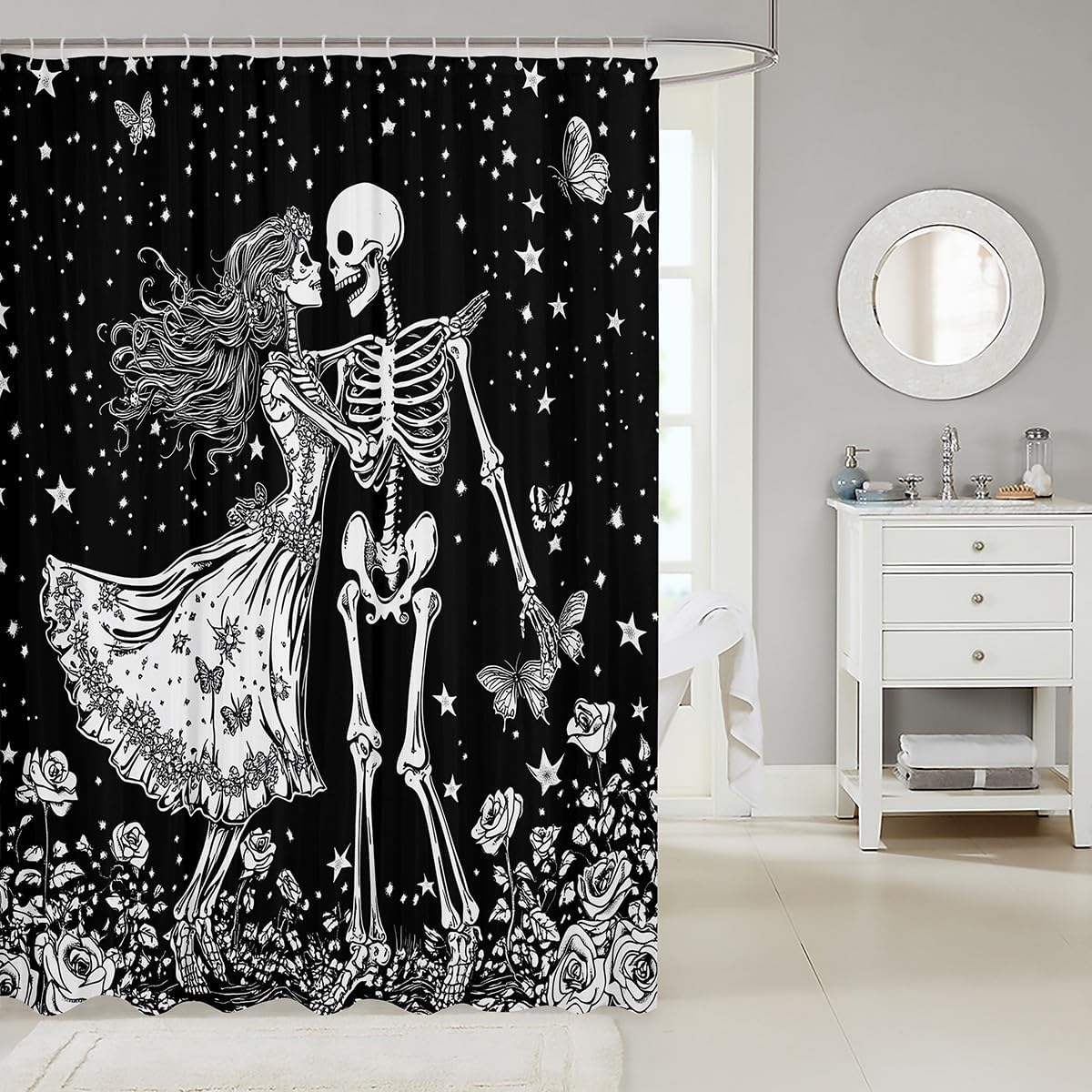 Manfei Sugar Skull Shower Curtain Set for Halloween