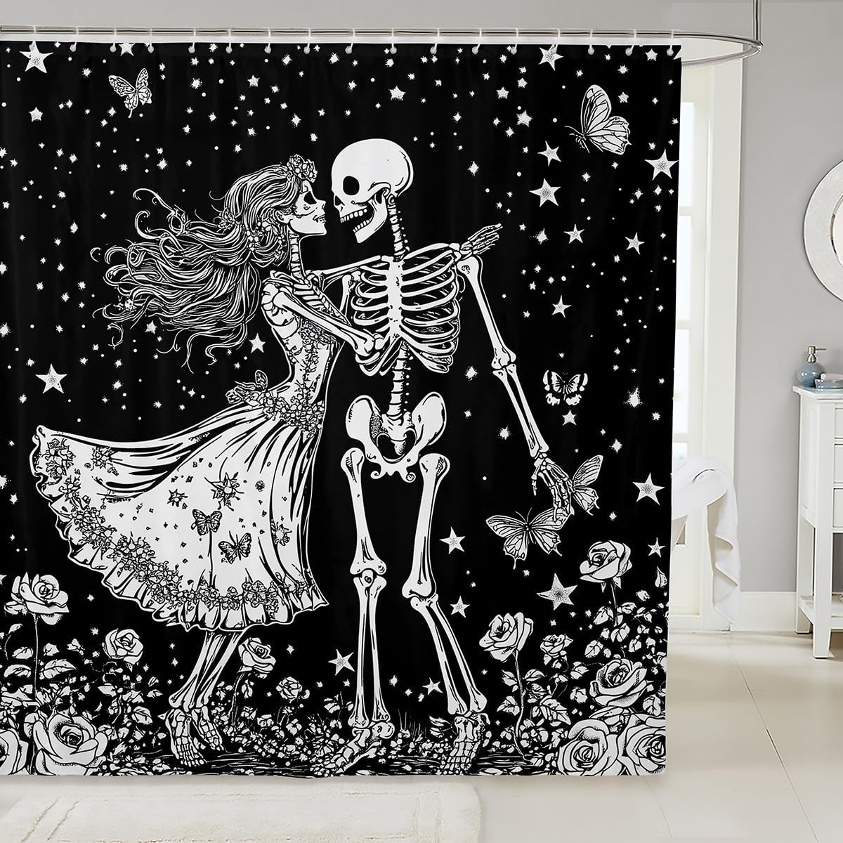 Manfei Sugar Skull Shower Curtain Set for Halloween