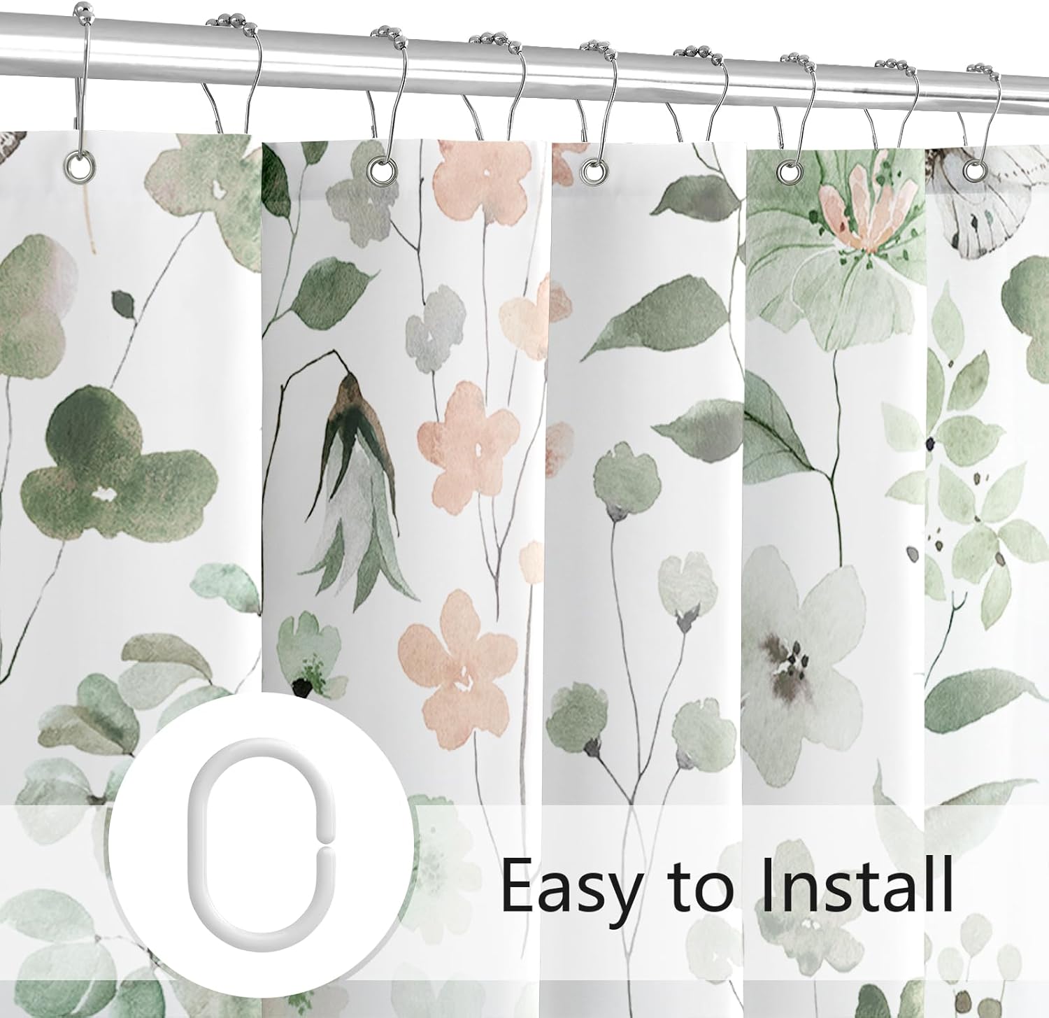 Cute Floral Shower Curtain Set with Hooks 72x72