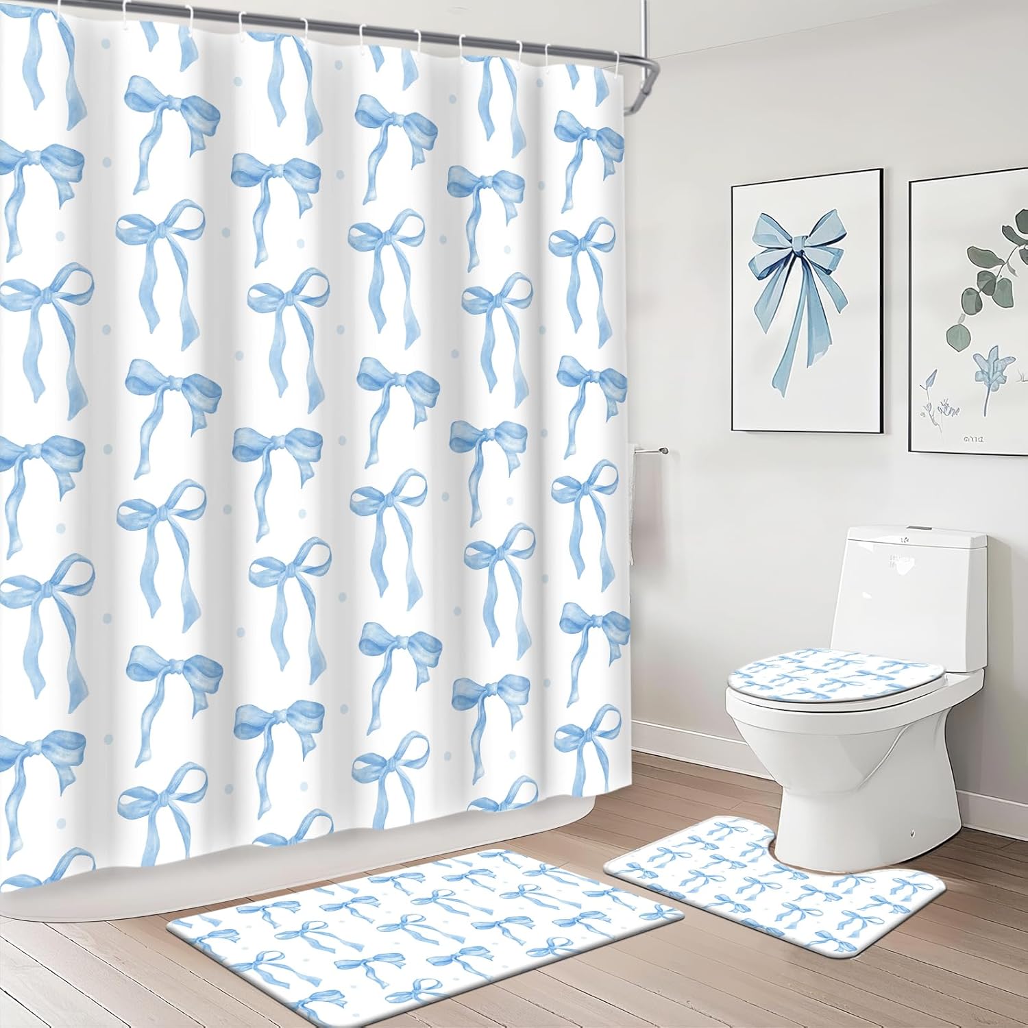 Mehount Blue Bow Bath Set for Girls
