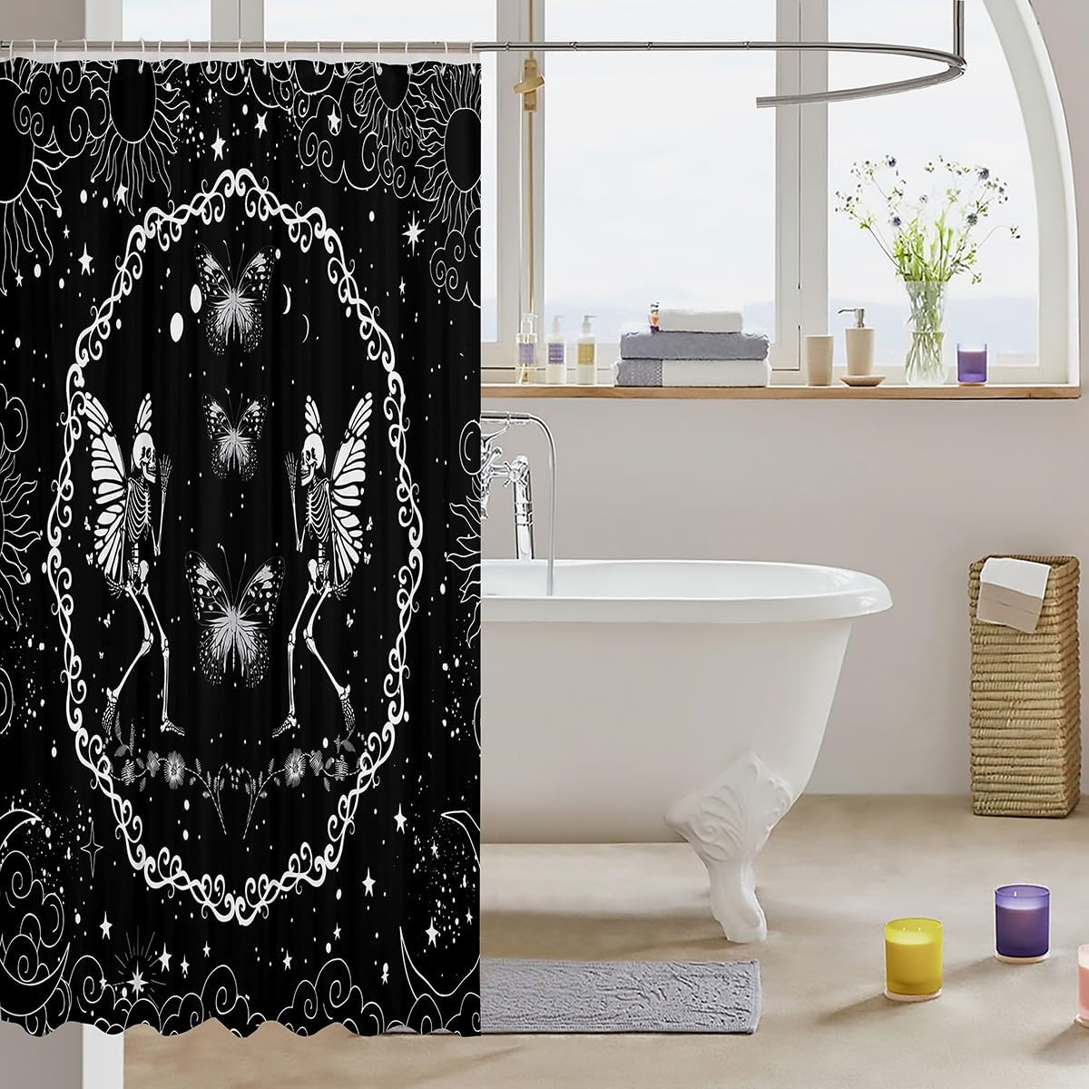 Manfei Butterfly Kids Shower Curtains - Rainbow Butterfly Bat