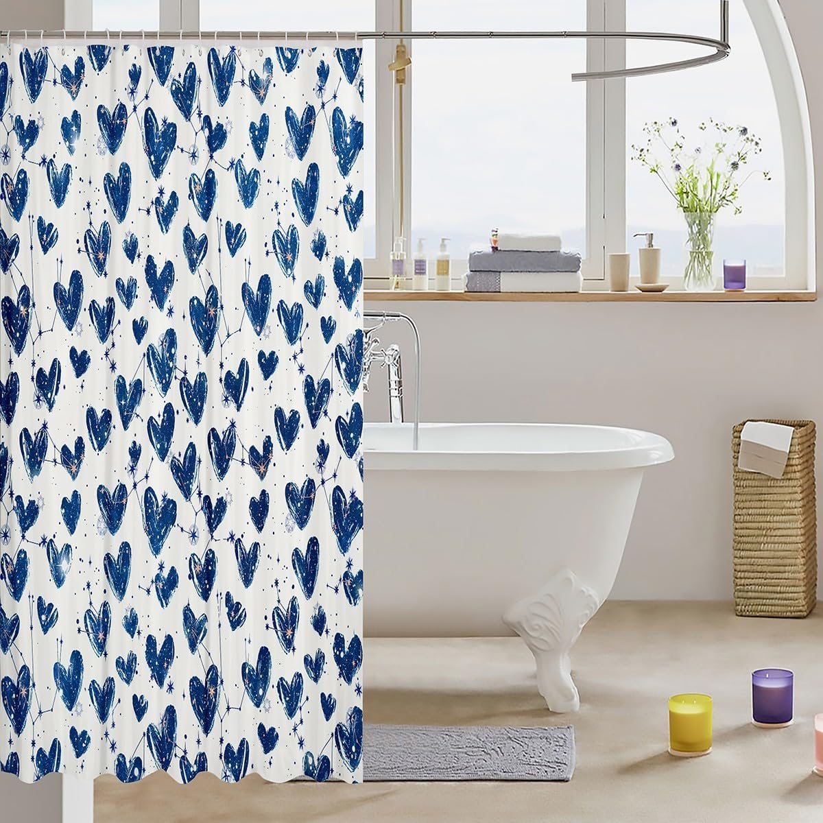 Kids Heart Pattern Bath Curtain