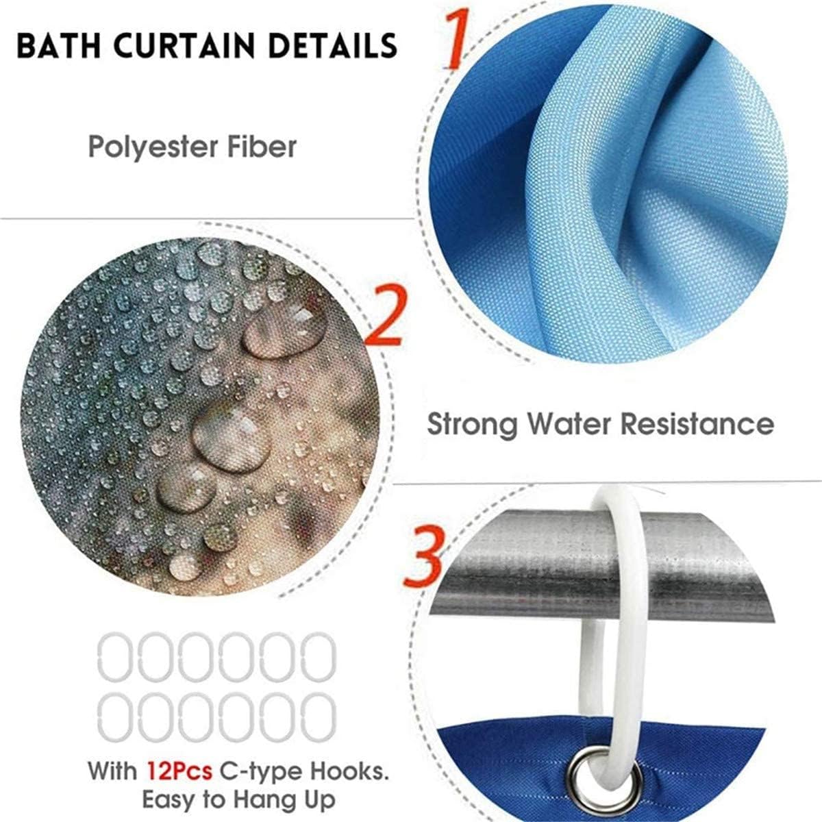 DDQQ 4Pcs Green Misty Forest Shower Curtain Set with Hooks