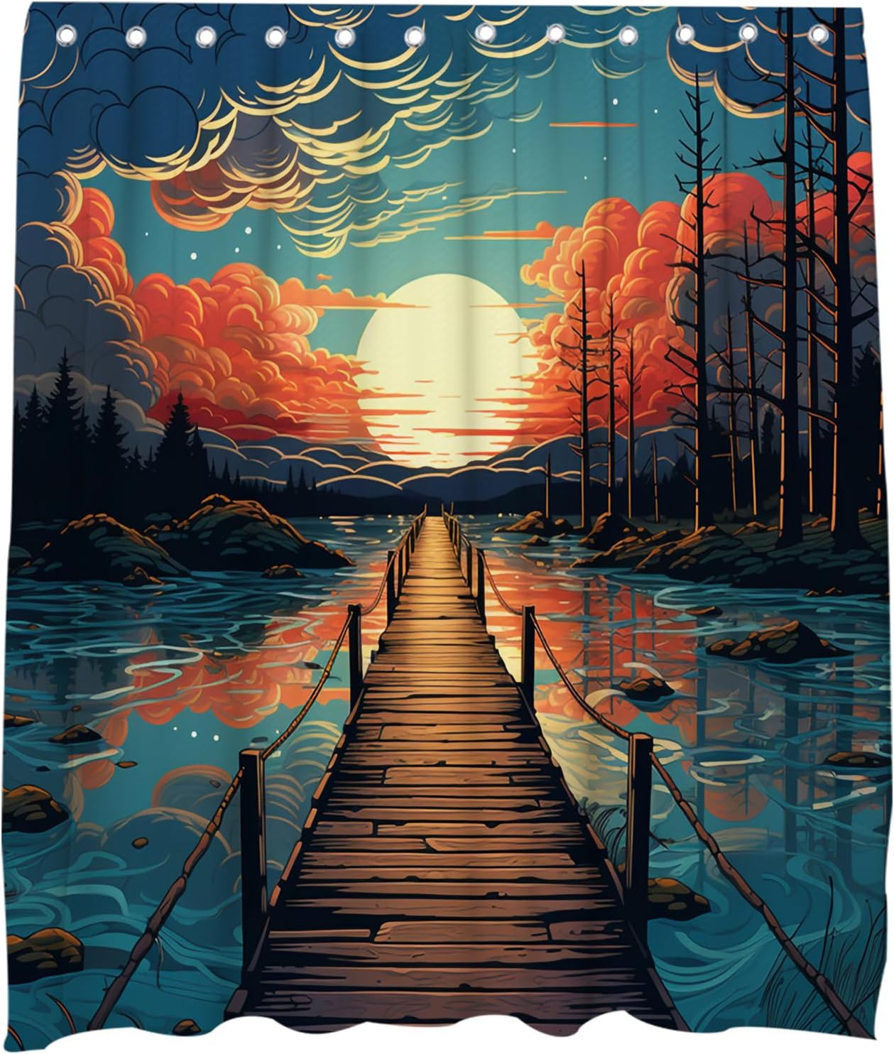 Rustic Lake Forest Wood Bridge Shower Curtain