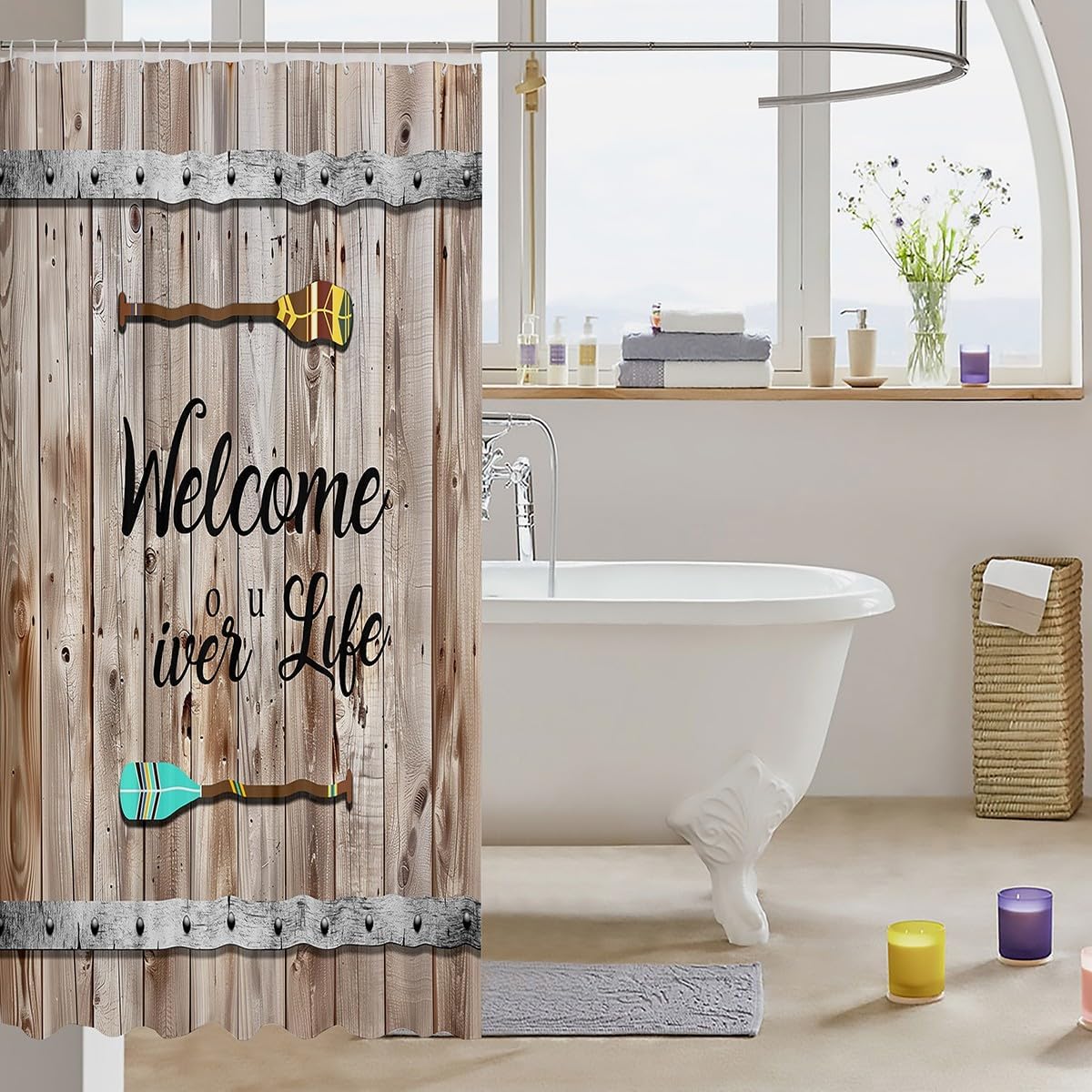 Rustic Wooden Bath Shower 72x72 Waterproof Durable